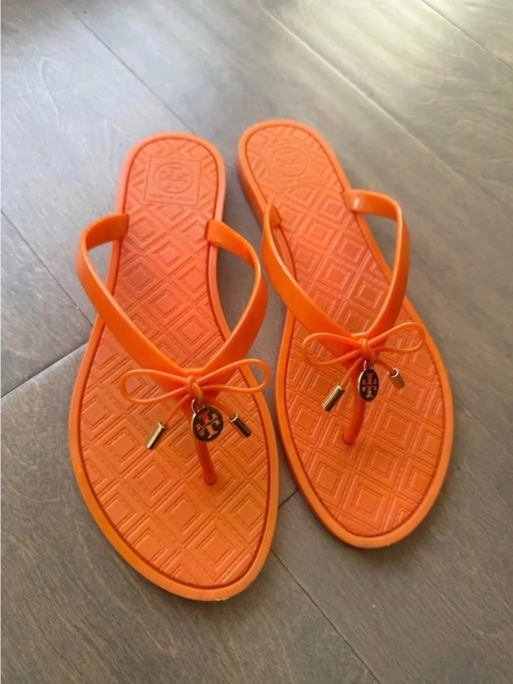 Tory Burch Bright Orange Jelly Bow Sandals